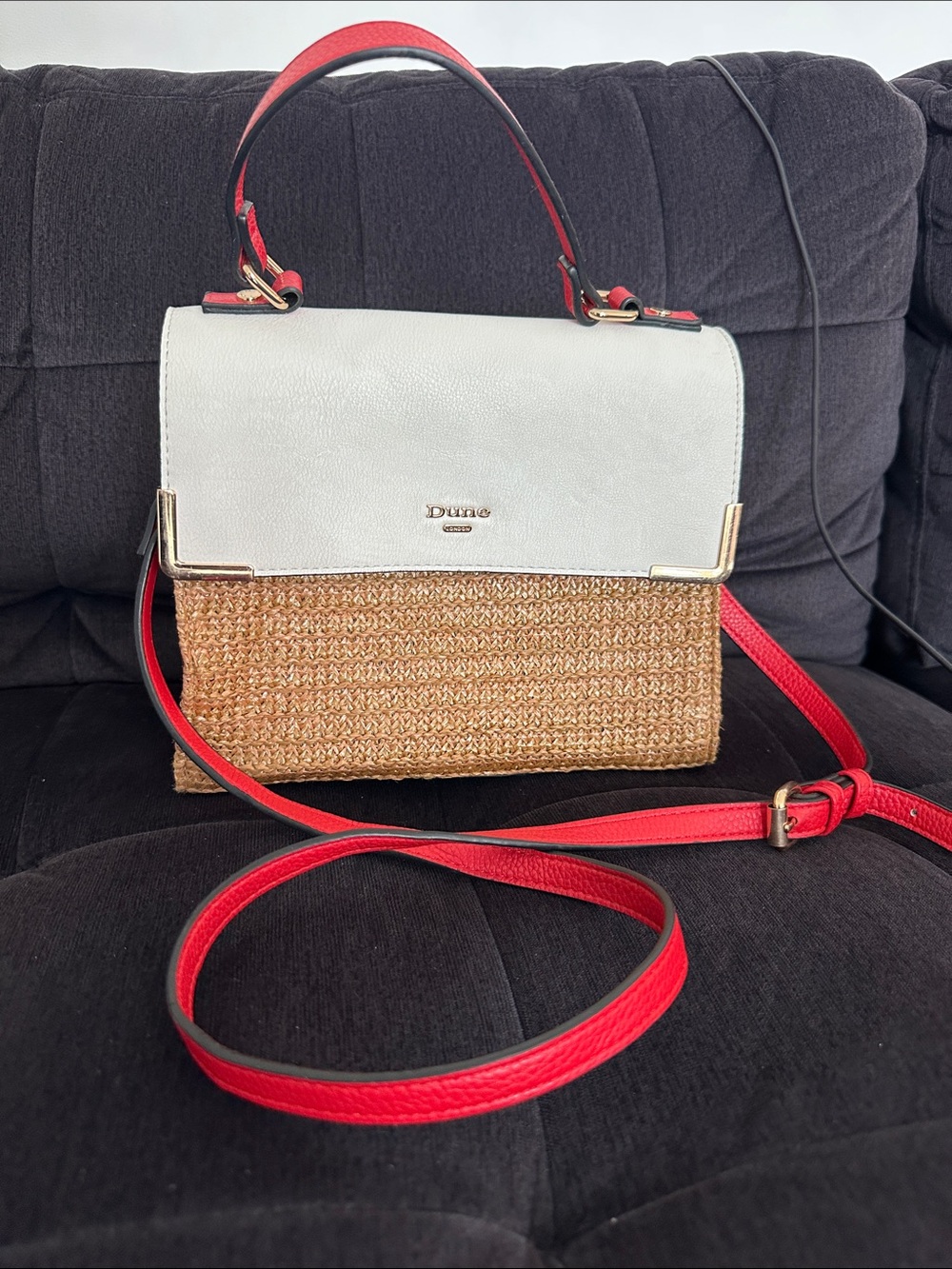 Dune London White & Red Straw Top-Handle Satchel - Picture 5 of 6